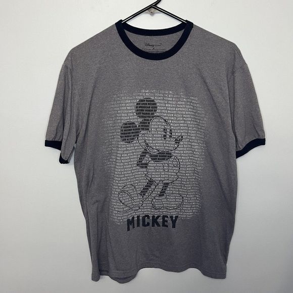 Mickey Mouse Mens Graphic Disney T Shirt Gray Short Sleeve Medium Spell Out VGC - Picture 1 of 9